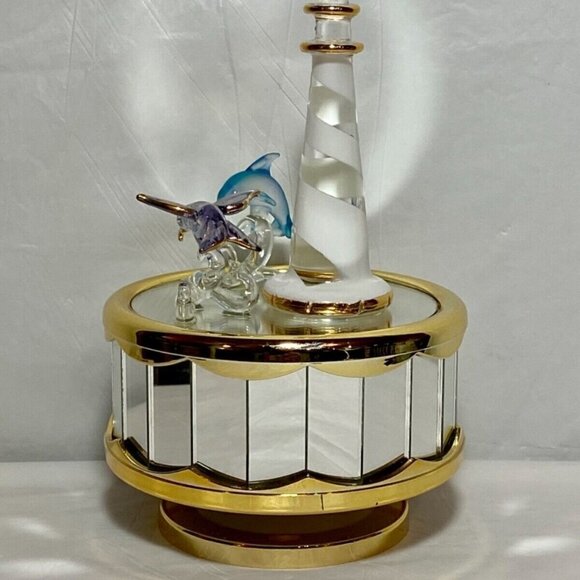 Hand Crafted Mirrored Glass Art Musical Dolphin Seagal & Light Tower Figurines - Picture 9 of 11